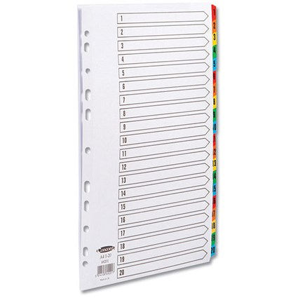 Concord Commercial Index 1-20 Multipunched Mylar-reinforced Multicolour-Tabs 160gsm A4 White