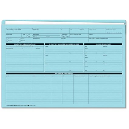 Sigma Personnel Forms Personnel Wallets - 235mm x 330mm - Blue - Pack of 50 -