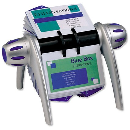 Durable Visifix Flip Rotary File with 200 Pockets for 400 Business Cards - Silver
