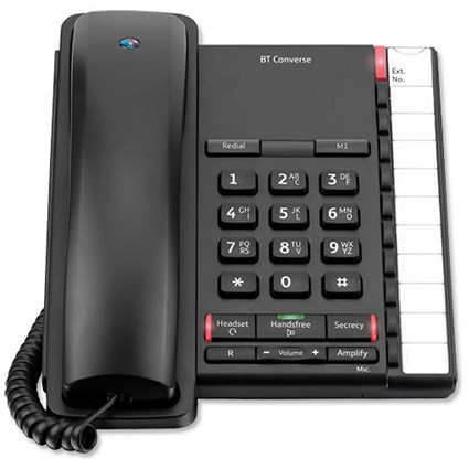 BT Converse 2200 Telephone Wall-mountable 10 Number Memory Black Ref 040208