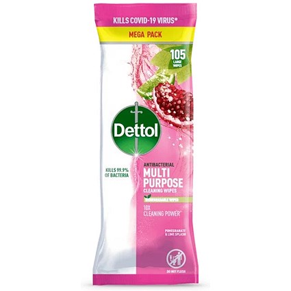 Dettol Multi Purpose Pomegranate Cleaning Wipes, Pack of 105 Wipes