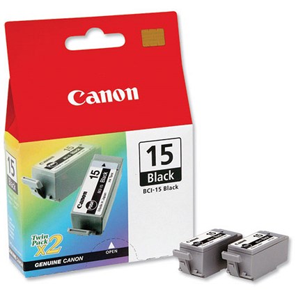 Canon BCI-15BK Inkjet Cartridge Page Life 185pp Black Ref 8190A002 [Pack 2]