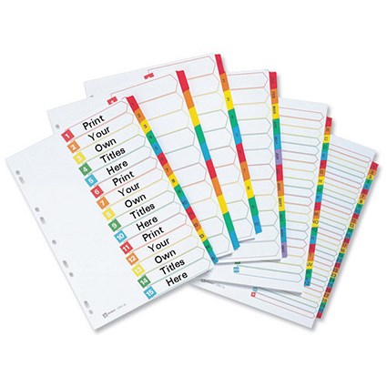 Avery Index Multipunched with Coloured Mylar Tabs 1-5 A4 White