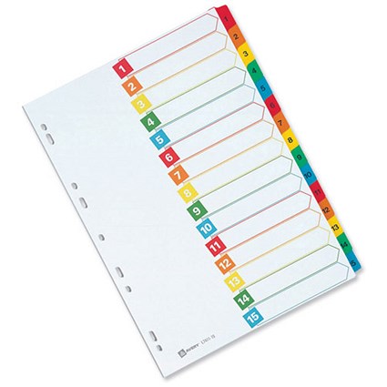 Avery Index Multipunched with Coloured Mylar Tabs 1-15 A4 White