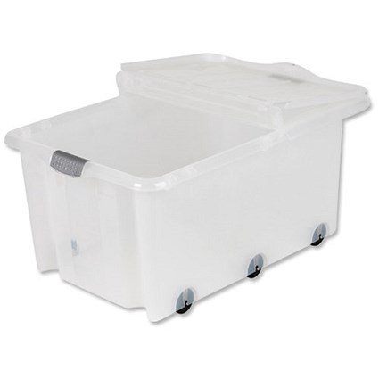 Strata Storemaster Supa Crate & Trunk Lid 6 Wheels 75 Litres W710xD495XH420mm Clear [Pack 5]