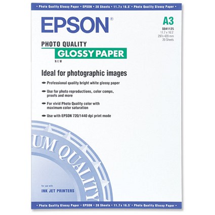 Epson Photo Quality Inkjet Paper Glossy 141gsm Max.1440dpi A3 [20 Sheets]