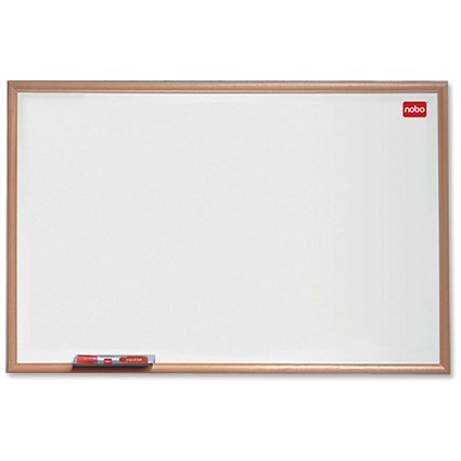 Nobo Elipse Drywipe Board with Fixings and Pen with Tray 900x600mm Light Oak-effect