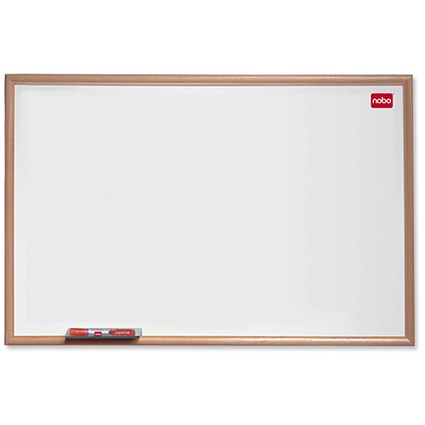 Nobo Elipse Drywipe Board with Fixings and Pen with Tray 1200x900mm Light Oak-effect