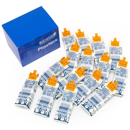 Astroplast Pull N Open Blue Detectable Pilferproof Plasters with Yellow Clips 7.2cm x 2.5cm (Box 15 x Clip 10) -