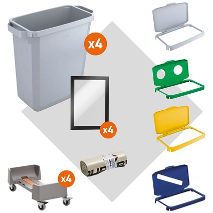 Durable Durabin Hinged Lid Recycling Bin Bundle, 60 Litre, Assorted