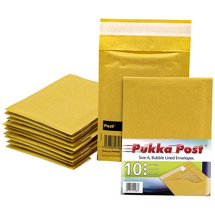 Pukka Post & Packaging Bubble Lined Envelopes, Peel and Seal, Size A 120mmx175mm, Gold, Pack of 10