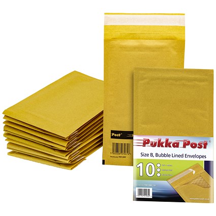 Pukka Post & Packaging Bubble Lined Envelopes, Peel and Seal, Size B 140mmx225mm, Gold, Pack of 10