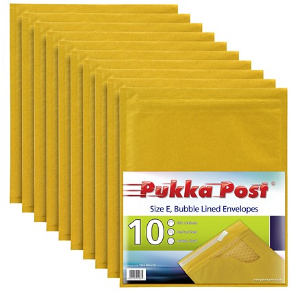 Pukka Post & Packaging Bubble Lined Envelopes, Peel and Seal, Size E 240mmx275mm, Gold, Pack of 10