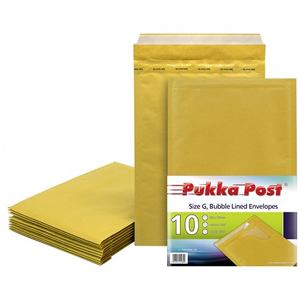 Pukka Post & Packaging Bubble Lined Envelopes, Peel and Seal, Size G 250mmx350mm, Gold, Pack of 10