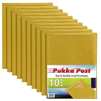 Pukka Post & Packaging Bubble Lined Envelopes, Peel and Seal, Size H 290mmx370mm, Gold, Pack of 10