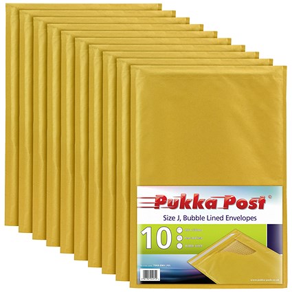 Pukka Post & Packaging Bubble Lined Envelopes, Peel and Seal, Size J 320mmx455mm, Gold, Pack of 10
