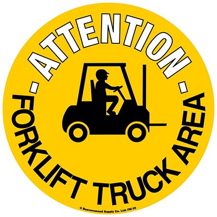 Beaverswood Graphic Forklift Truck Area Floor Sign, PVC Film and Strong Self-Adhesive, 430mm Diameter