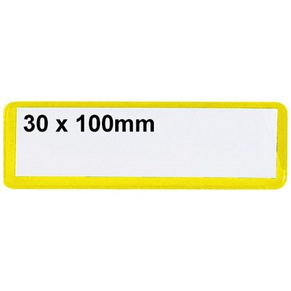 Beaverswood Magnetic PVC Clear Front Ticket Pouches For Warehouse Shelving and Racking, H30mmxW100mm, Yellow, Pack of 100