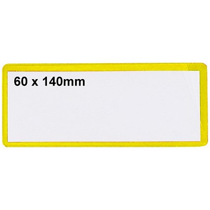 Beaverswood Magnetic PVC Clear Front Ticket Pouches For Warehouse Shelving and Racking, H60mmxW140mm, Yellow, Pack of 100