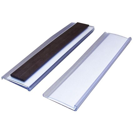Beaverswood Magnetic Ticket Holder With Card Insert For Shelving and Racking, H25mmxW100mm, Pack of 100