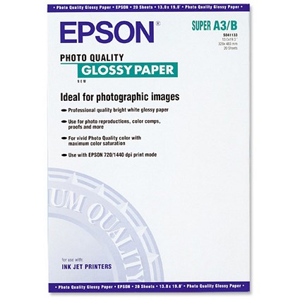 Epson Photo Quality Inkjet Paper Glossy 141gsm Max.1440dpi A3plus [20 Sheets]