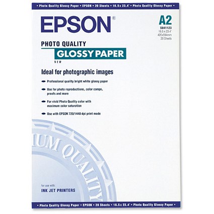 Epson Photo Quality Inkjet Paper Glossy 141gsm Max.1440dpi A2 [20 Sheets]