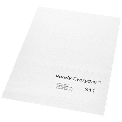 Purely Everyday A4 Single Integrated Label S11 One Integral Hotmelt Label 110 x 80mm White (Pack 1000) Purely Everyday A4 Single Integrated Label S11 One Integral Hotmelt Label 110 x 80mm White (Pack 1000)