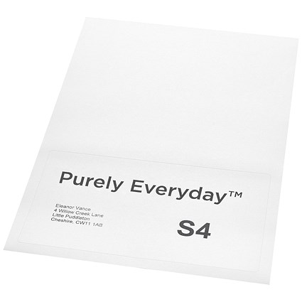 Purely Everyday A4 Single Integrated Label S4 One Integral Hotmelt Label 190 x 105mm White (Pack 1000) Purely Everyday A4 Single Integrated Label S4 One Integral Hotmelt Label 190 x 105mm White (Pack 1000)