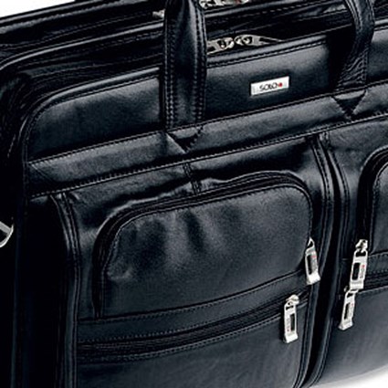 Solo Laptop Briefcase Leather Zip-closure plus Shoulder Strap W419xD152xH330mm Black