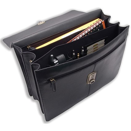 Masters Briefcase Flap-over Business Bag Leather W390xD110xH300mm Black