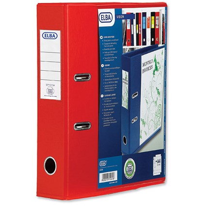 Elba A4 Lever Arch Files / Clear PVC Cover / Red / Pack of 10