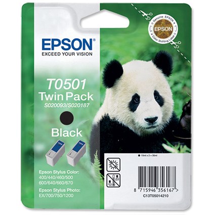 Epson Inkjet Cartridge Page Life 540pp Black Ref T50142 [Pack 2]
