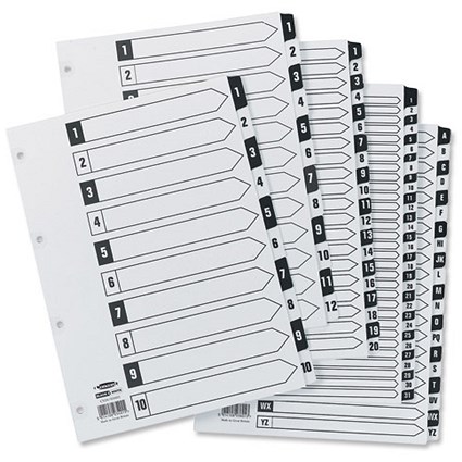 Concord Black and White Index Mylar-reinforced with Alternating Tabs 4 Holes 1-20 A4