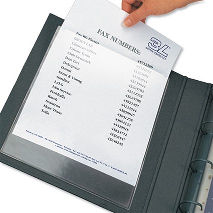 3L Filing Pockets Polypropylene Full Size Self-adhesive A5 Clear [Pack 10]