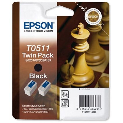 Epson T0511 Black Inkjet Cartridge (Twin Pack)