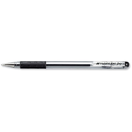 Pentel Hybrid Gel Grip Rollerball Pen 0.6mm Tip 0.3mm Line Black [Pack 12]