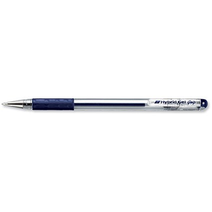 Pentel Hybrid Gel Grip Rollerball Pen 0.6mm Tip 0.3mm Line Blue [Pack 12]