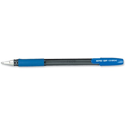 Pilot BPS GP Ball Pen Rubberised Grip Extra Broad 1.6mm Tip 0.55mm Line Blue [Pack 12]