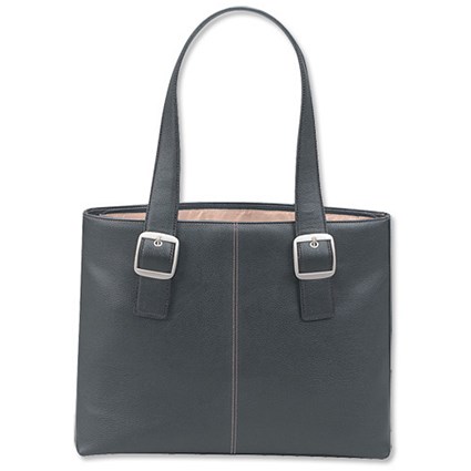 Solo Tote Bag 15.4in Laptop Case Padded Straps Lining Tan Vinyl Pebble Grain Black