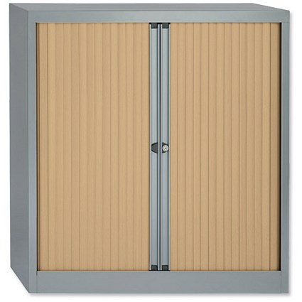 Bisley A4 EuroTambour / 2 Shelves / Silver Frame / Maple Shutters / Low
