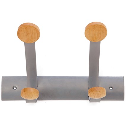 Alba Wall Coat Hook 2 Double Pegs Silver Grey/Light Wood -