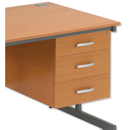 Trexus Fixed Pedestal Suspended Lockable for Desk 3 Drawer W410xD510mm Beech