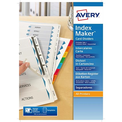 Avery IndexMaker Dividers, Unpunched, 5-Part, Clear Tabs, A4, White