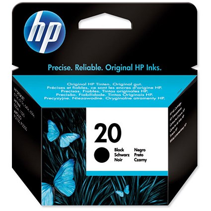 Hewlett Packard [HP] No. 20 Inkjet Cartridge Page Life 455pp 28ml Black Ref C6614DE