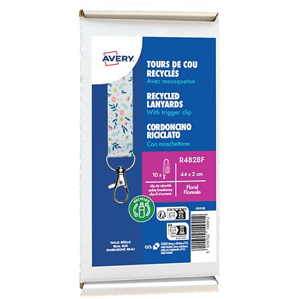 Avery Recycled Floral Pre-Printed Lanyard with 2cm Wide Carabiner (Pack 10) - R4828F