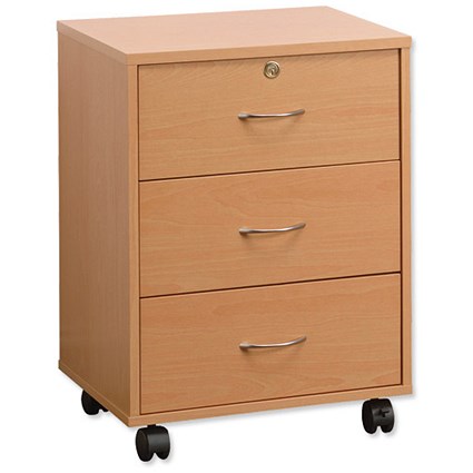 Influx Basic Standard Pedestal Mobile 3 Drawer W480xD390xH660mm Beech