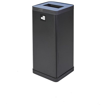 Alba Recycling Bin 50L Steel For Paper Black With Blue Oblong Hole Lid H73xW31xD31cm -