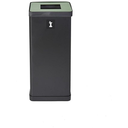 Alba Recycling Bin 50L Steel Black With Green Square Hole Lid H73xW31xD31cm -