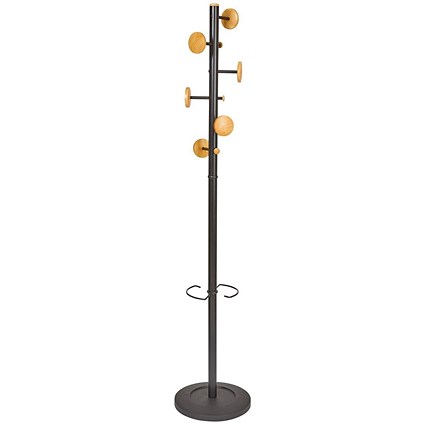 Alba Coat Stand 6 Pegs Plus 3 Mini Pegs Wood And Steel H175cm Black -
