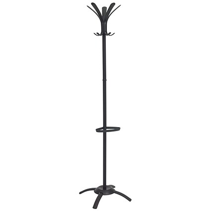 Alba Coat Stand 5 Pegs Plus 5 Mini Pegs Steel H175cm Black -